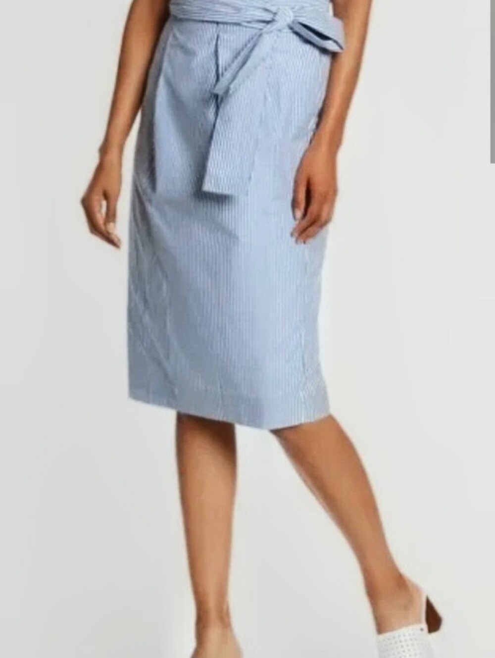J Crew 100% Cotton Blue And White Stripe Pencil Skirt 😍 Midi Knee Length